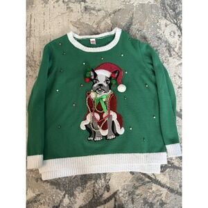 Ugly Christmas Sweater Pug Dog With Beads Sequins & Balls Women's  2XL Holiday